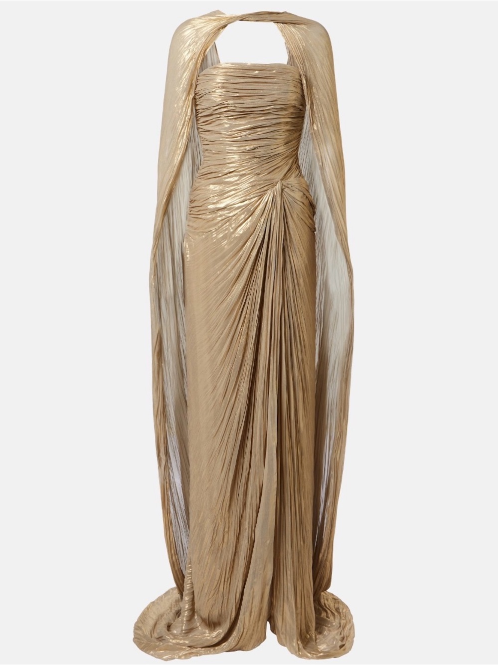 Marmar Halim Pleated Caped Bustier Gown in Gold